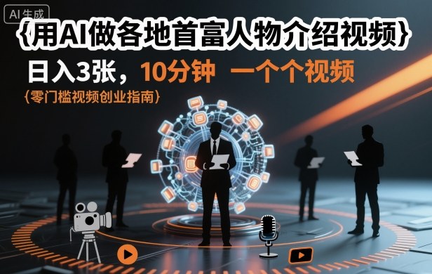 用AI做各地首富人物介绍视频，日入3张，10分钟一个视频-齐力副业