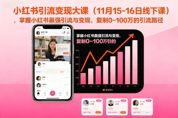 小红书引流变现大课（11月15-16日线下课），掌握小红书最强引流与变现，复制0~100万的引流路径-齐力副业