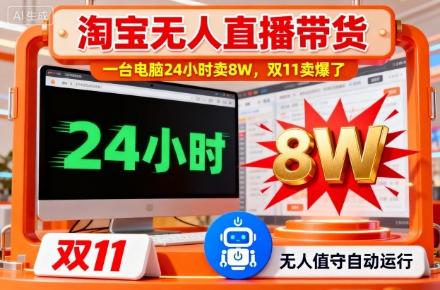 淘宝无人直播带货，一台电脑214小时卖8W，双11卖爆了【揭秘】-齐力副业