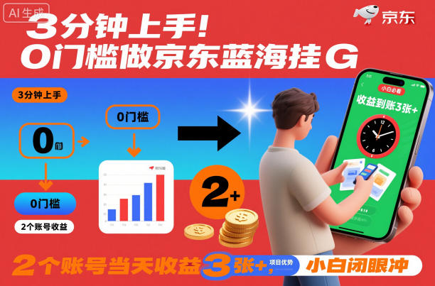 3分钟上手！0门槛做京东蓝海全自动掘金，2个账号当天收益3张+，小白闭眼冲【揭秘】-齐力副业