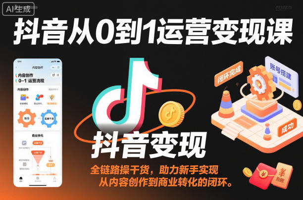 抖音从0到1运营变现课，全链路实操干货，助力新手实现从内容创作到商业转化的闭环-齐力副业