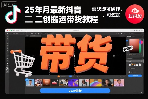 25年10月最新抖音二创搬运带货教程，剪映即可操作，可过抖加-齐力副业