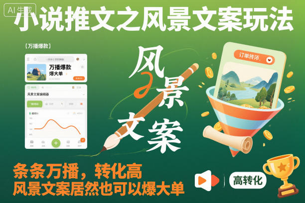小说推文之风景文案玩法，条条万播，转化高，风景文案居然也可以爆大单！-齐力副业