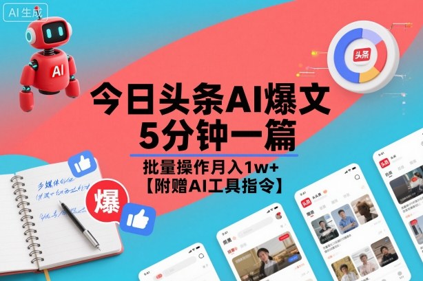 今日头条AI爆文，5分钟一篇，批量操作月入1w+【附赠AI工具指令】-齐力副业