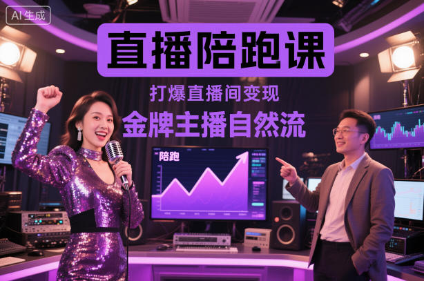 直播陪跑课,金牌主播自然流打爆直播间,复制高变现玩法-齐力副业