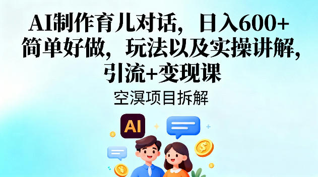 AI制作育儿对话，日入6张+，简单好做，玩法以及实操讲解，引流+变现课-齐力副业