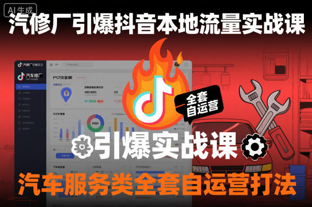 汽修厂引爆抖音本地流量实战课，汽车服务类全套自运营打法-齐力副业