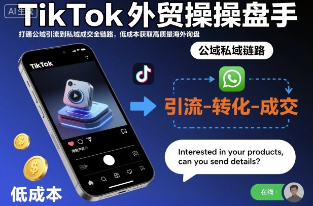 TikTok外贸操盘手，打通公域引流到私域成交全链路，低成本获取高质量海外询盘-齐力副业