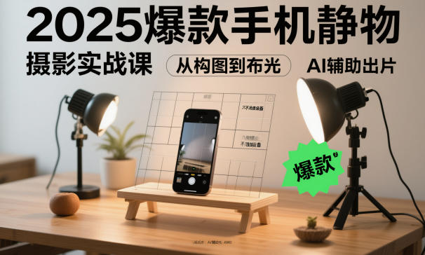 2025爆款手机静物摄影实战课，从构图到布光，不用贵设备，AI辅助出片-齐力副业