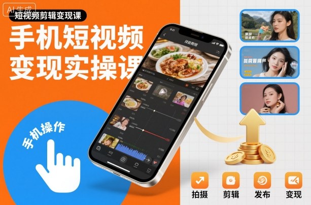 手机短视频变现实操课，短视频剪辑变现课-齐力副业