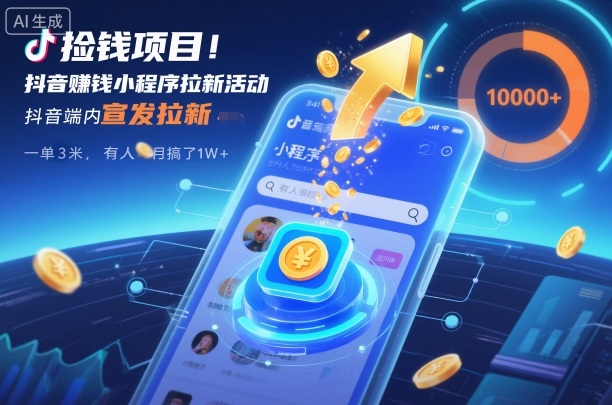 捡钱项目！抖音賺钱小程序拉新活动，抖音端内宣发拉新，一单3米，有人半个月搞了1W+-齐力副业