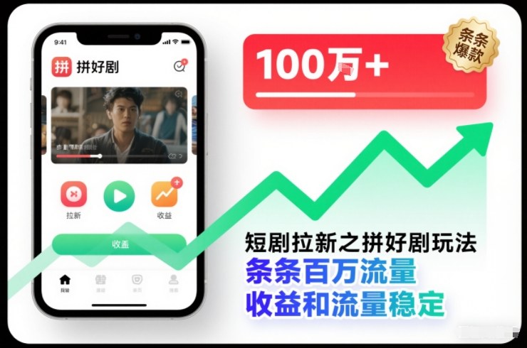 短剧拉新之拼好剧玩法，条条百万流量，收益和流量稳定-齐力副业