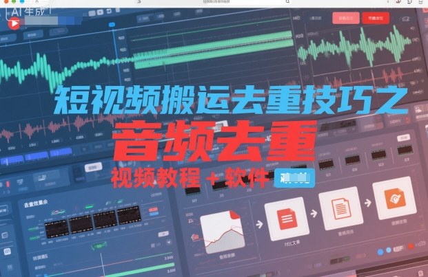 短视频搬运去重技巧之音频去重，视频教程+软件-齐力副业