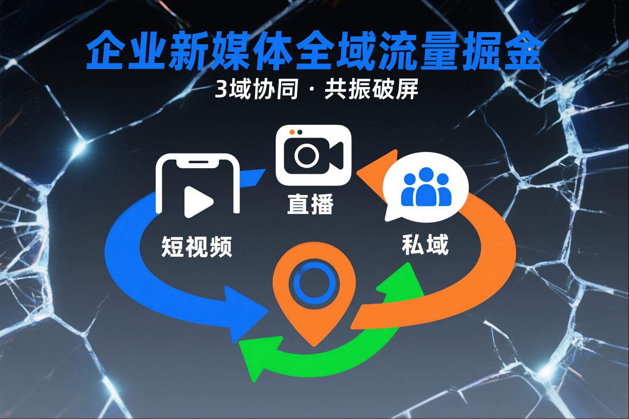 短视频全域商业模式，企业新媒体全域流量掘金，3域协同，共振破屏，短视频-直播-私域-地域-齐力副业