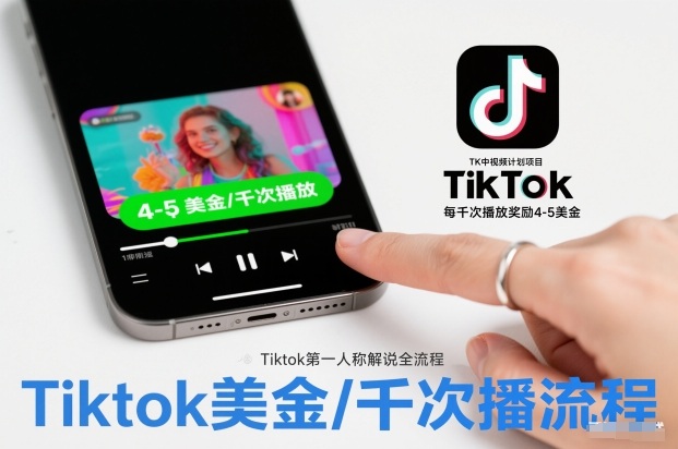 TK中视频计划项目,Tiktok第一人称解说流程,每干次播放奖励4-5美金-齐力副业