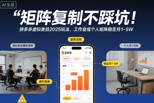 矩阵复制不踩坑！拼多多虚拟类目2025玩法，工作室或者个人矩阵稳定月1-5W【揭秘】-齐力副业