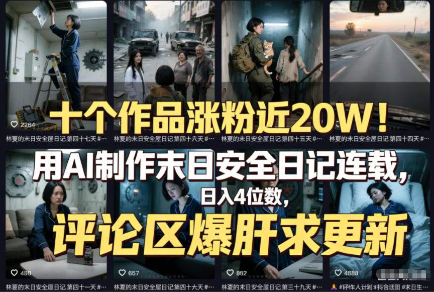 十个作品涨粉近20W！用AI制作末日安全日记连载，日入4位数，评论区爆肝求更新（附详细步骤）-齐力副业