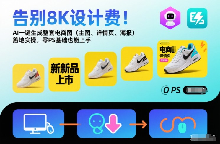告别8K设计费！AI一键生成整套电商图（主图、详情页、海报）落地实操，零PS基础也能上手-齐力副业