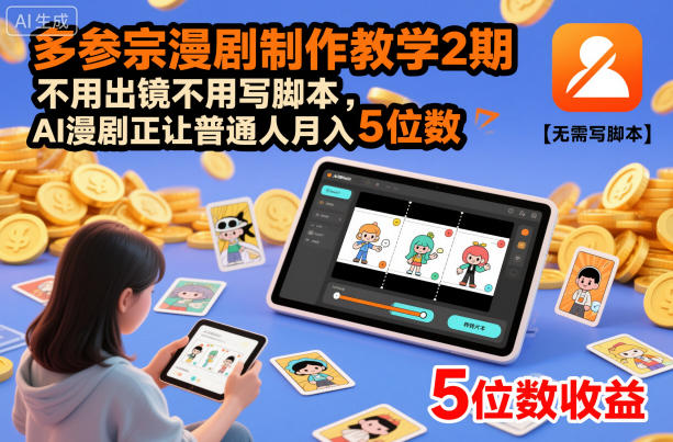多参宗漫剧制作教学2期，不用出镜不用写脚本，AI漫剧正让普通人月入5位数-齐力副业
