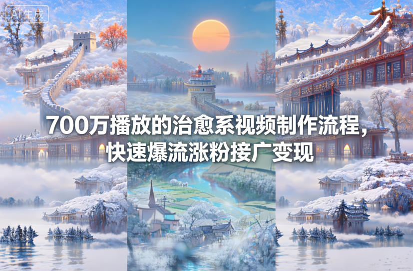 700万播放的治愈系视频制作流程，快速爆流涨粉接广变现-齐力副业