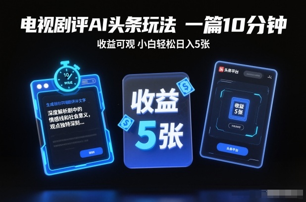 电视剧评AI头条玩法,一篇10分钟,收益可观,小白轻松日入5张+【独家】-齐力副业