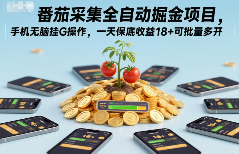 番茄采集全自动掘金项目,手机无脑挂G操作,一天保底收益18+可批量多开【揭秘】-齐力副业