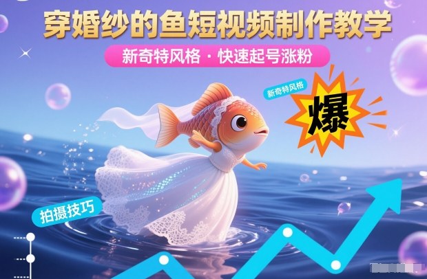 穿婚纱的鱼短视频制作教学，新奇特风格，快速起号涨粉-齐力副业