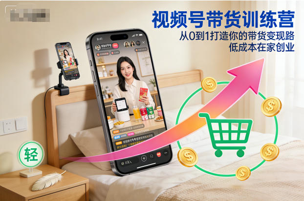 视频号带货训练营,从0到1打造你的带货变现路,低成本在家创业-齐力副业
