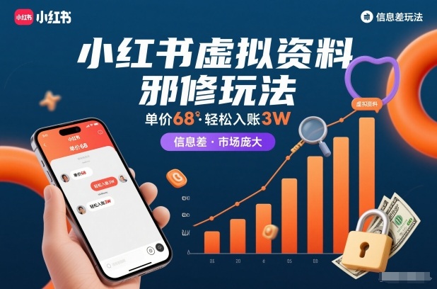 小红书虚拟资料邪修玩法，单价68，轻松入账3W，信息差玩法，市场庞大-齐力副业