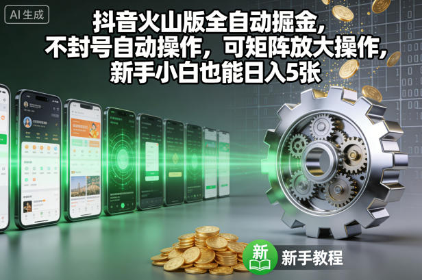 抖音火山版全自动掘金，不封号自动操作，可矩阵放大操作，新手小白也能日入5张【揭秘】-齐力副业