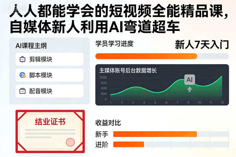 人人都能学会的短视频全能精品课，自媒体新人利用AI弯道超车-齐力副业