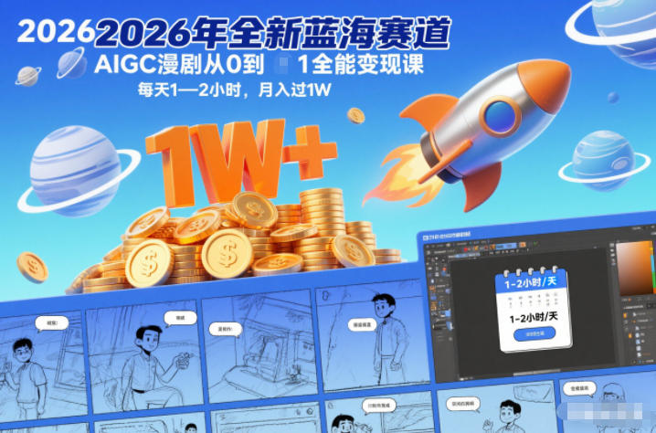 2026年全新蓝海赛道AIGC漫剧从0到1全能变现课，每天1—2小时，月入过1W-齐力副业