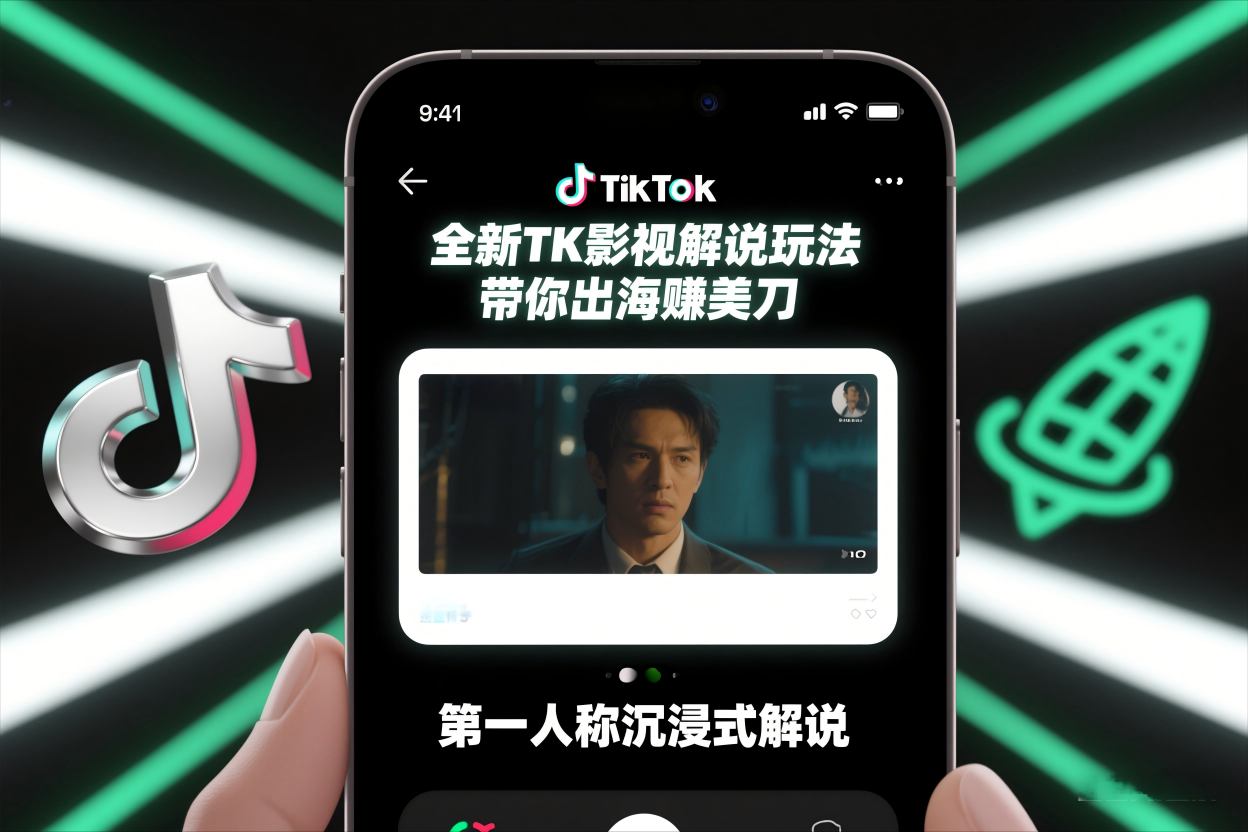 TikTok第一人称影视解说教学，全新TK影视解说玩法，带你出海賺美刀-齐力副业