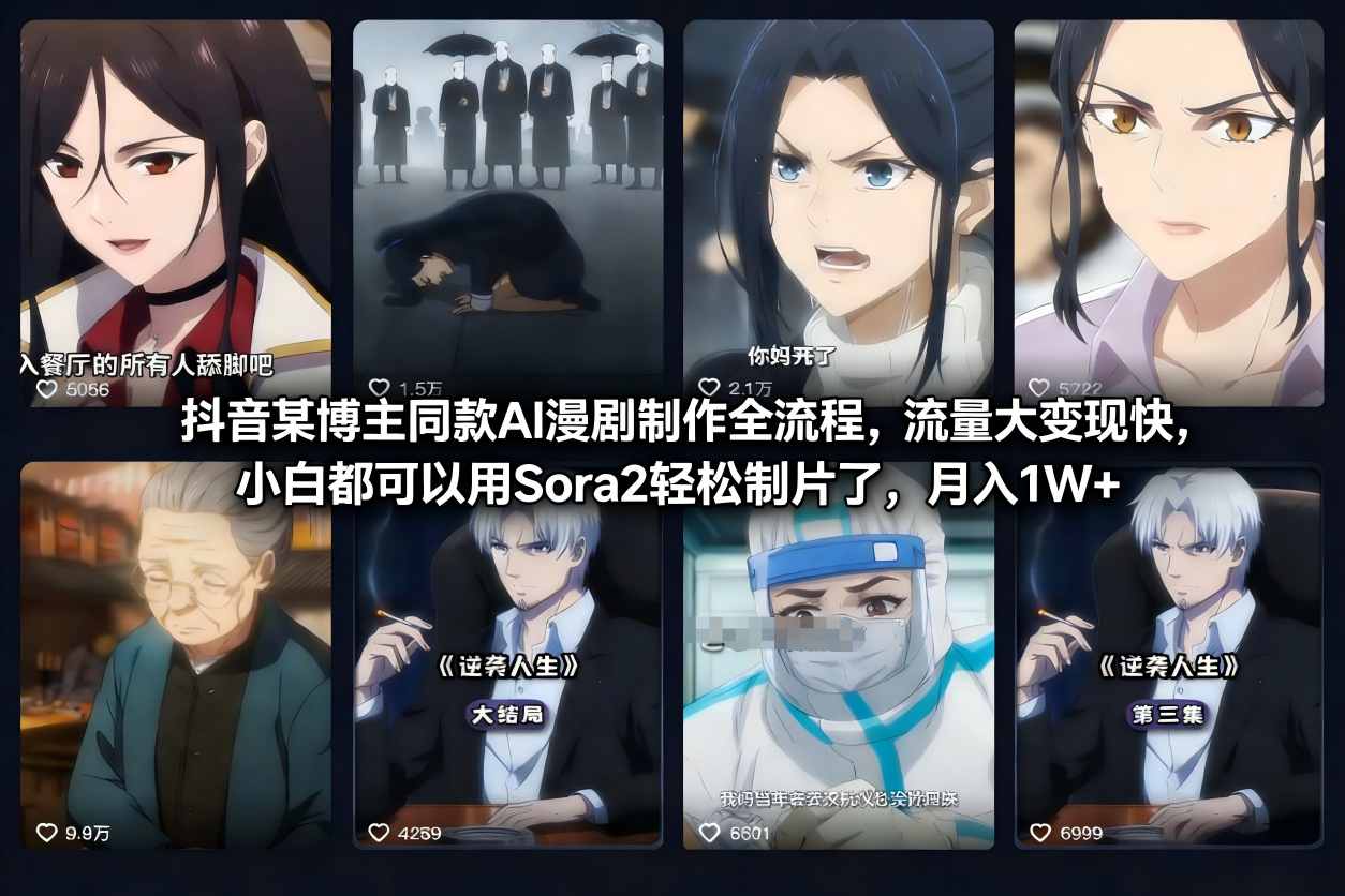 抖音某博主同款AI漫剧制作全流程，流量大变现快，小白都可以用Sora2轻松制片了，月入1W+-齐力副业