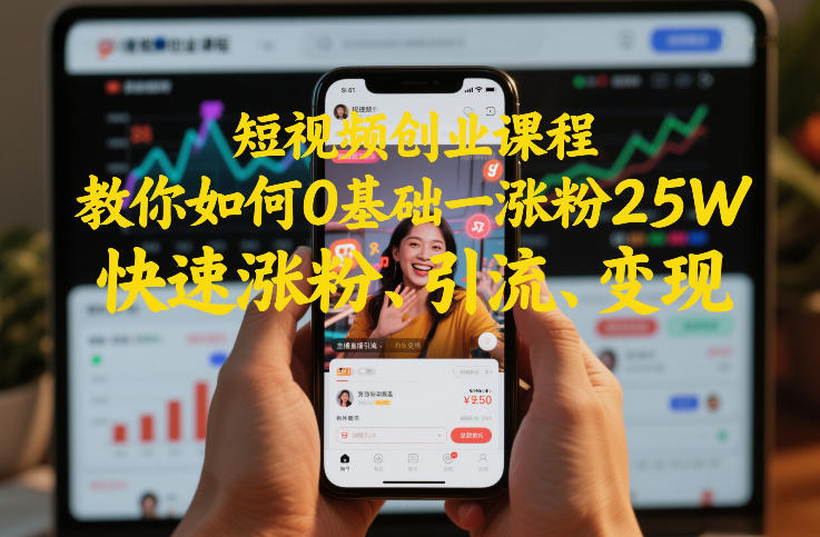 短视频创业课程，教你如何0基础一天涨粉25W，快速涨粉、引流、变现-齐力副业