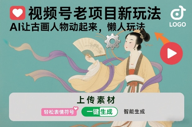 视频号老项目新玩法，AI让古画人物动起来，懒人玩法，附详细教程-齐力副业