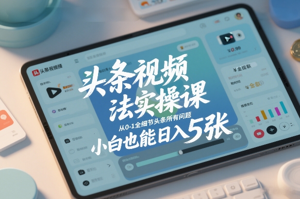 头条视频玩法实操课，从0-1全细节头条所有问题，小白也能日入5张-齐力副业