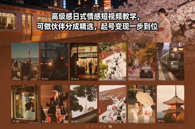 高级感日式情感短视频教学，可做伙伴分成精选，起号变现一步到位-齐力副业