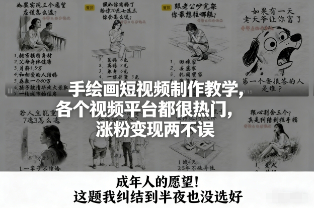 手绘画短视频制作教学，各个视频平台都很热门，涨粉变现两不误-齐力副业