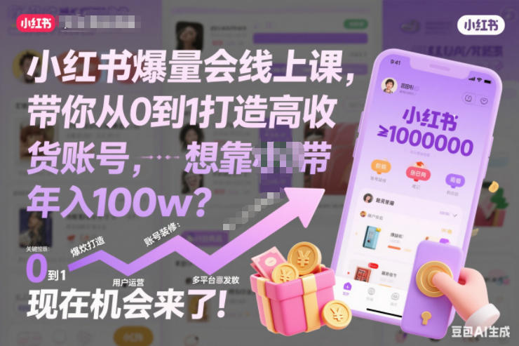小红书爆量会线上课，带你从0到1打造高收益带货账号，想靠小红书带货年入100w？现在机会来了！-齐力副业