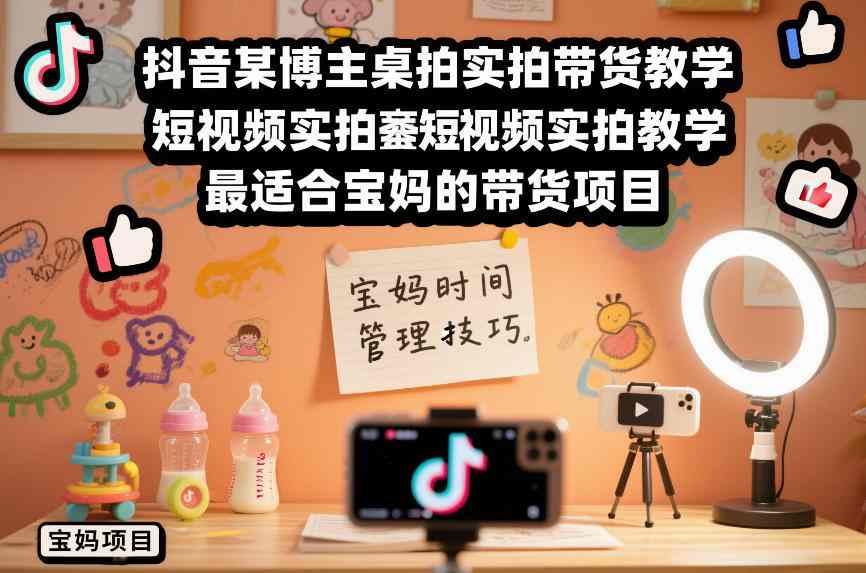 抖音某博主桌拍实拍带货教学，短视频实拍教学，最适合宝妈的带货项目-齐力副业