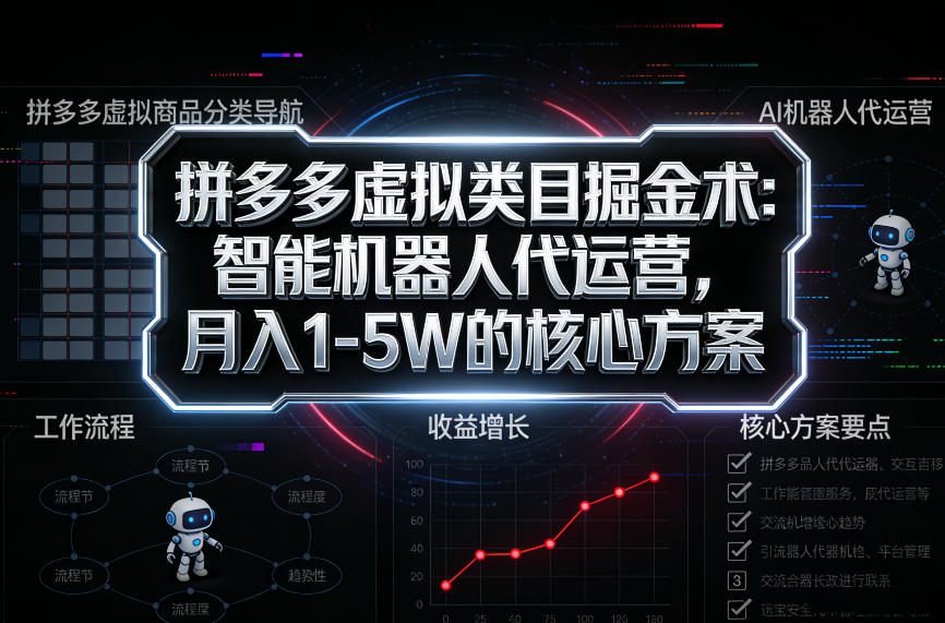 拼多多虚拟类目掘金术：智能机器人代运营，月入1-5W的核心方案【揭秘】-齐力副业