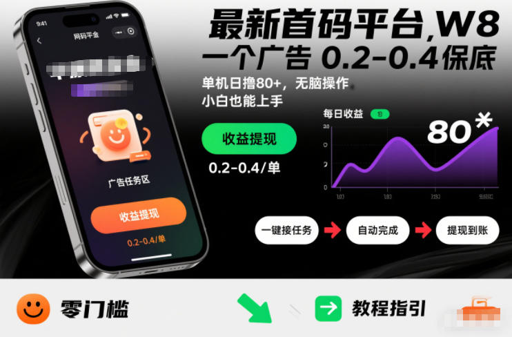 最新首码平台，一个广告 0.2-0.4 保底，单机日撸80+，可矩阵无脑操作，小白也能上手【揭秘】-齐力副业