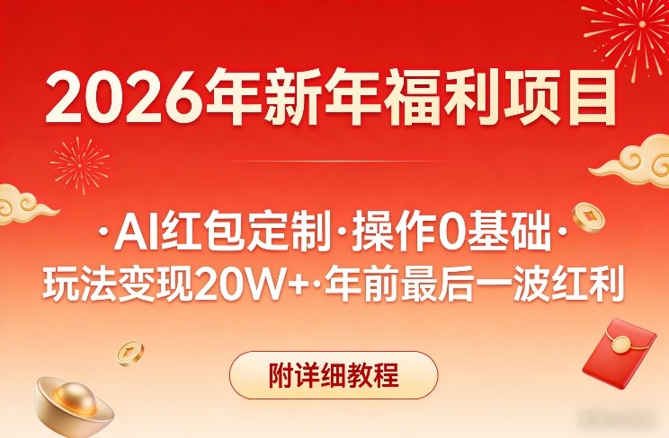 新年福利项目，AI红包定制，操作0基础，玩法变现20W+年前最后一波红利，附详细教程-齐力副业