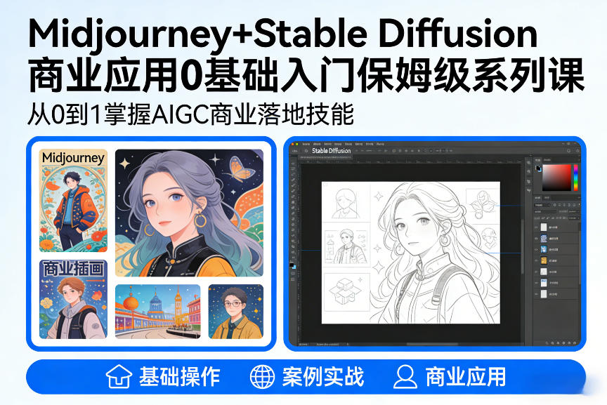 AIGC商业应用Midjourney+Stable Diffusion教程，0基础入门保姆级系列课-齐力副业