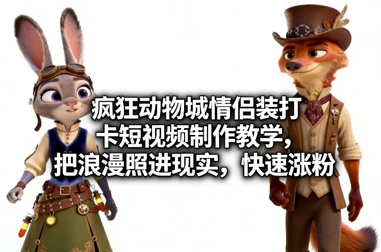 疯狂动物城情侣装打卡短视频制作教学，把浪漫照进现实，快速涨粉-齐力副业