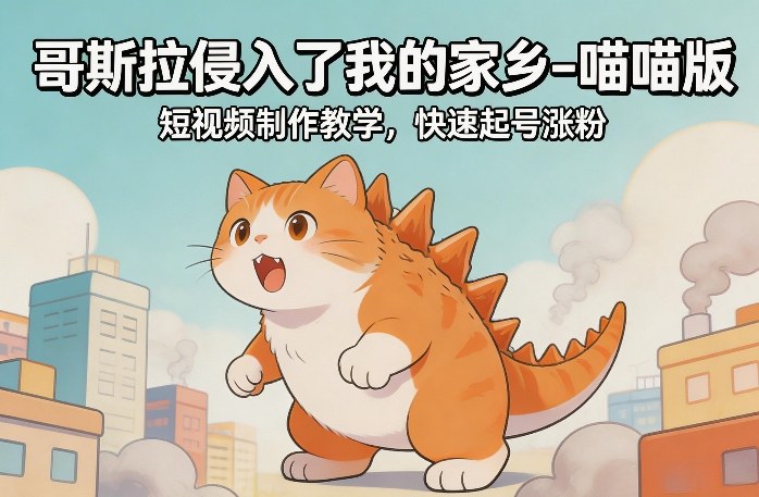 哥斯拉侵入了我的家乡–喵喵版短视频制作教学，快速起号涨粉-齐力副业