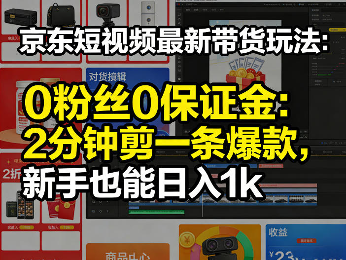 京东短视频最新带货玩法，0粉丝0保证金，2分钟剪一条爆款，新手也能日入1k+【揭秘】-齐力副业