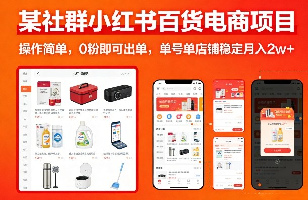 某社群小红书百货电商项目，操作简单，0粉即可出单，单号单店铺稳定月入2w+-齐力副业