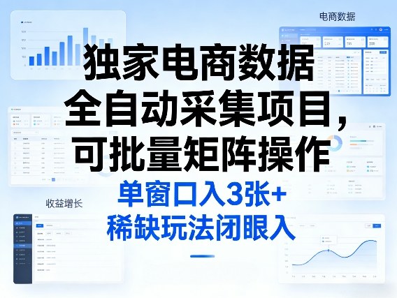 独家电商数据全自动采集项目，可批量矩阵操作，单窗口日入3张+，稀缺玩法闭眼入【揭秘】-齐力副业